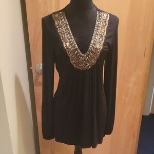 Kay Celine Embellished Black Women's Top Sz Med